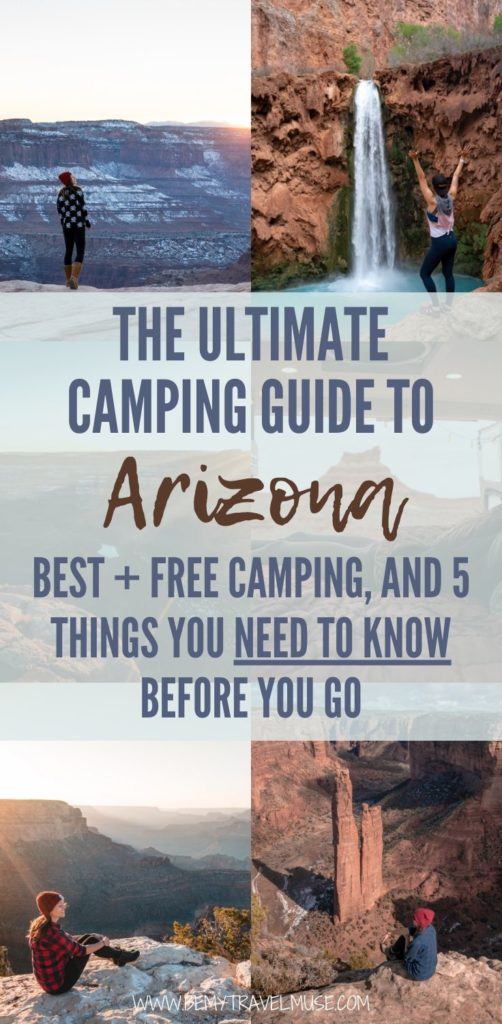 The ultimate guide to camping in Arizona: best + free camping across north-central Arizona (Page, Grand Canyon, Havasu), Northeast Arizona (Monument Valley Navajo, Canyon de Chelley), Eastern Arizona (Petrified Forest), Central Arizona (Sedona), and 5 things you must know before you go. #Arizona