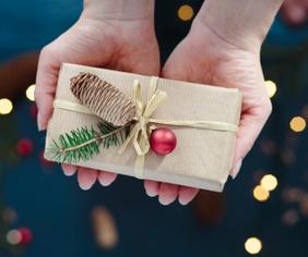 christmas present with sustainable wrapping paper