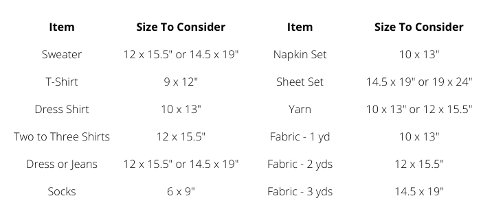 SIZE CHART